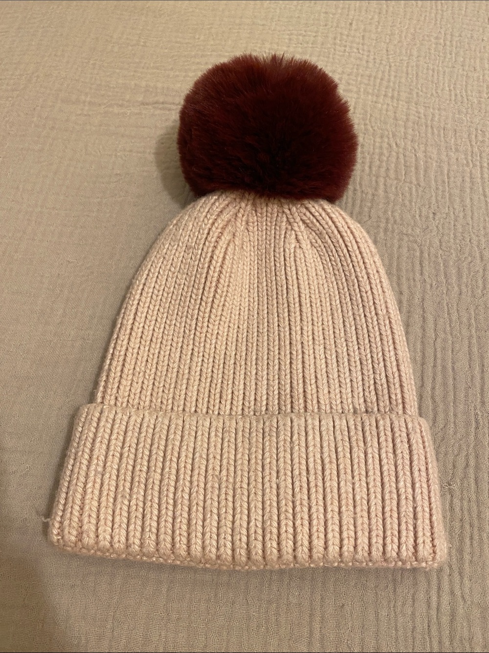 By Anthropologie Women's Pink Knit Pom Beanie with Brown Pom